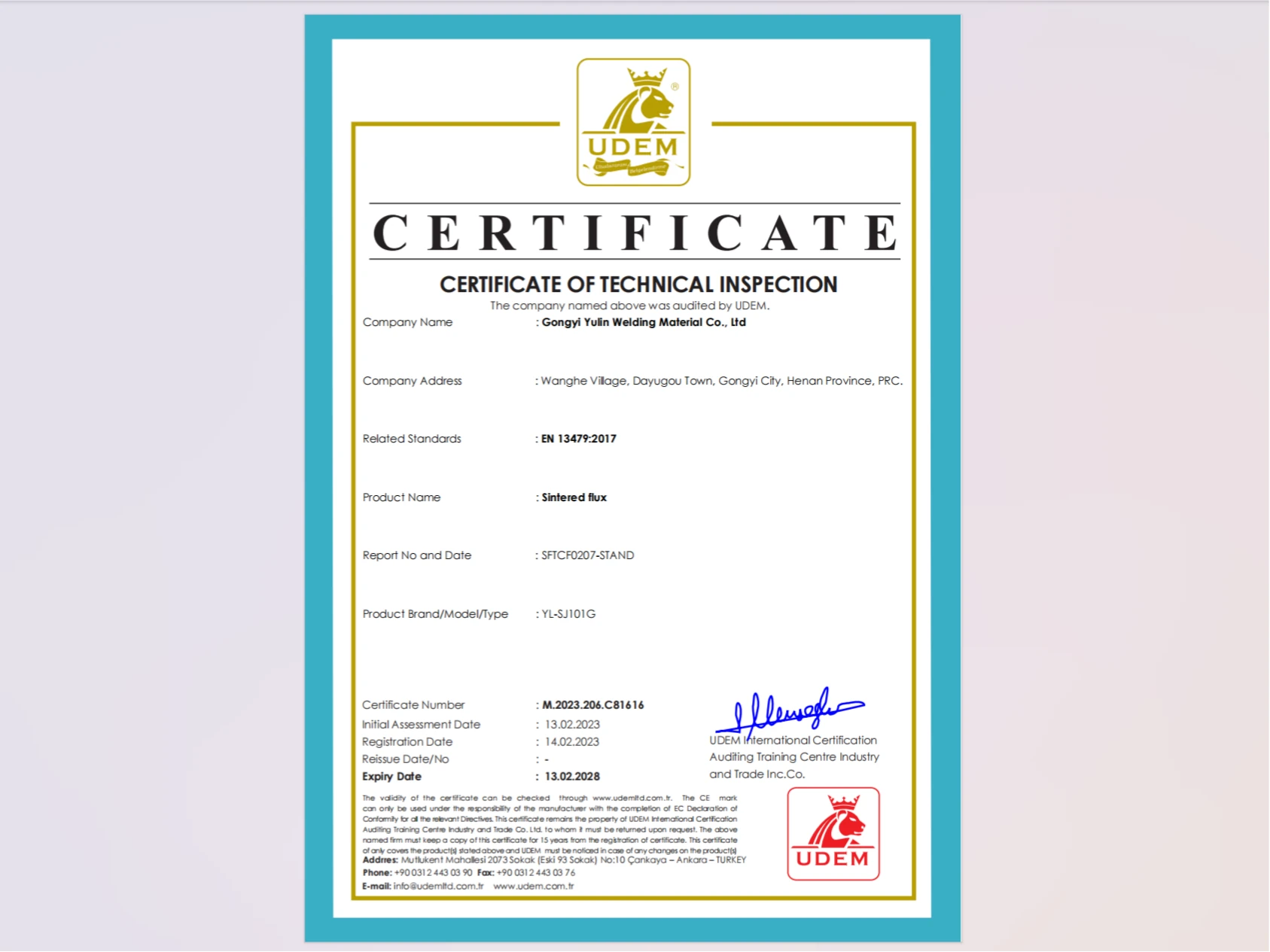 CE Technical Inspection Certificate